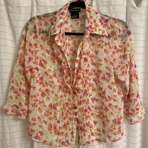 Byer Dress Blouse Top 6 Floral 3/4 Sleeve Collared feminine sheer spring